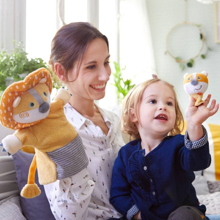 Marionetten | HABA Handpop Leeuw Met Babywelpje Vingerpop